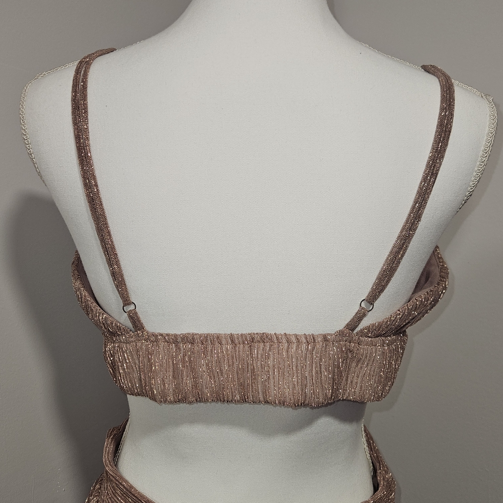 Line & Dot Elegant Shimmer Brown Backless Tiered Party Maxi Dress Womens Size M - Picture 7 of 10